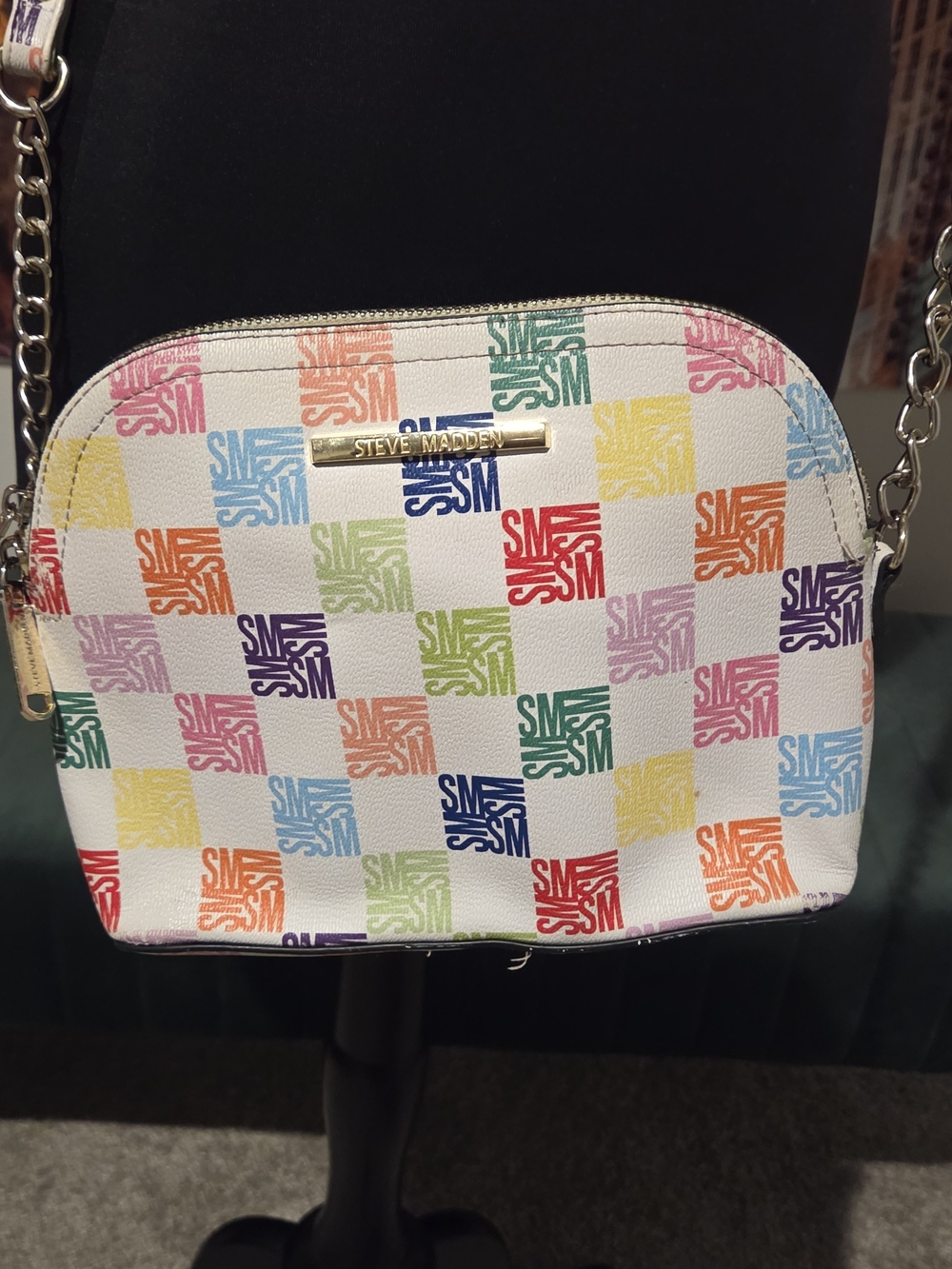 Steve Madden White Crossbody with Multicolor Logo Print